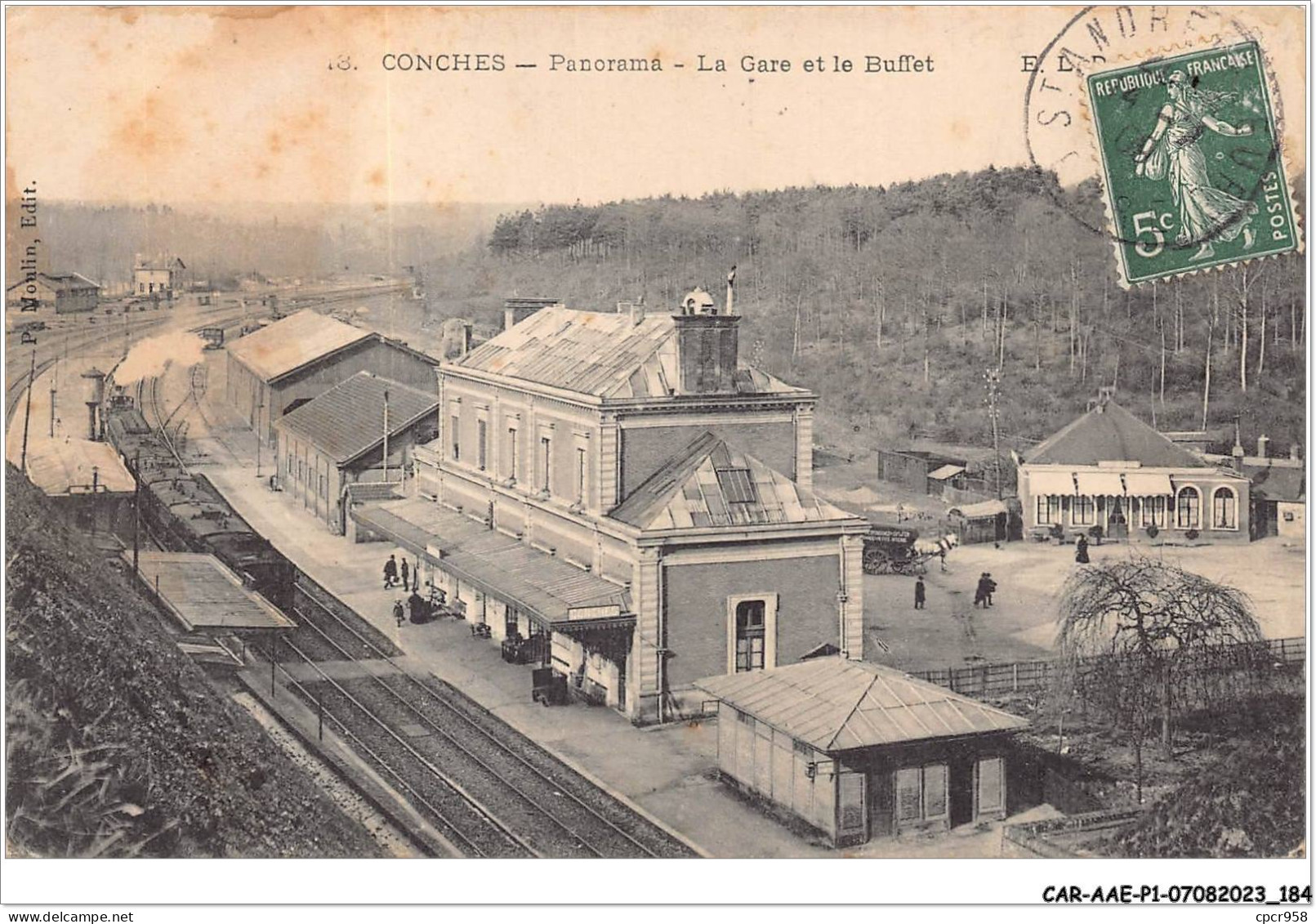 CAR-AAEP1-27-0093 - CONCHES -panorama - La Gare Et Le Buffet - Train - Conches-en-Ouche