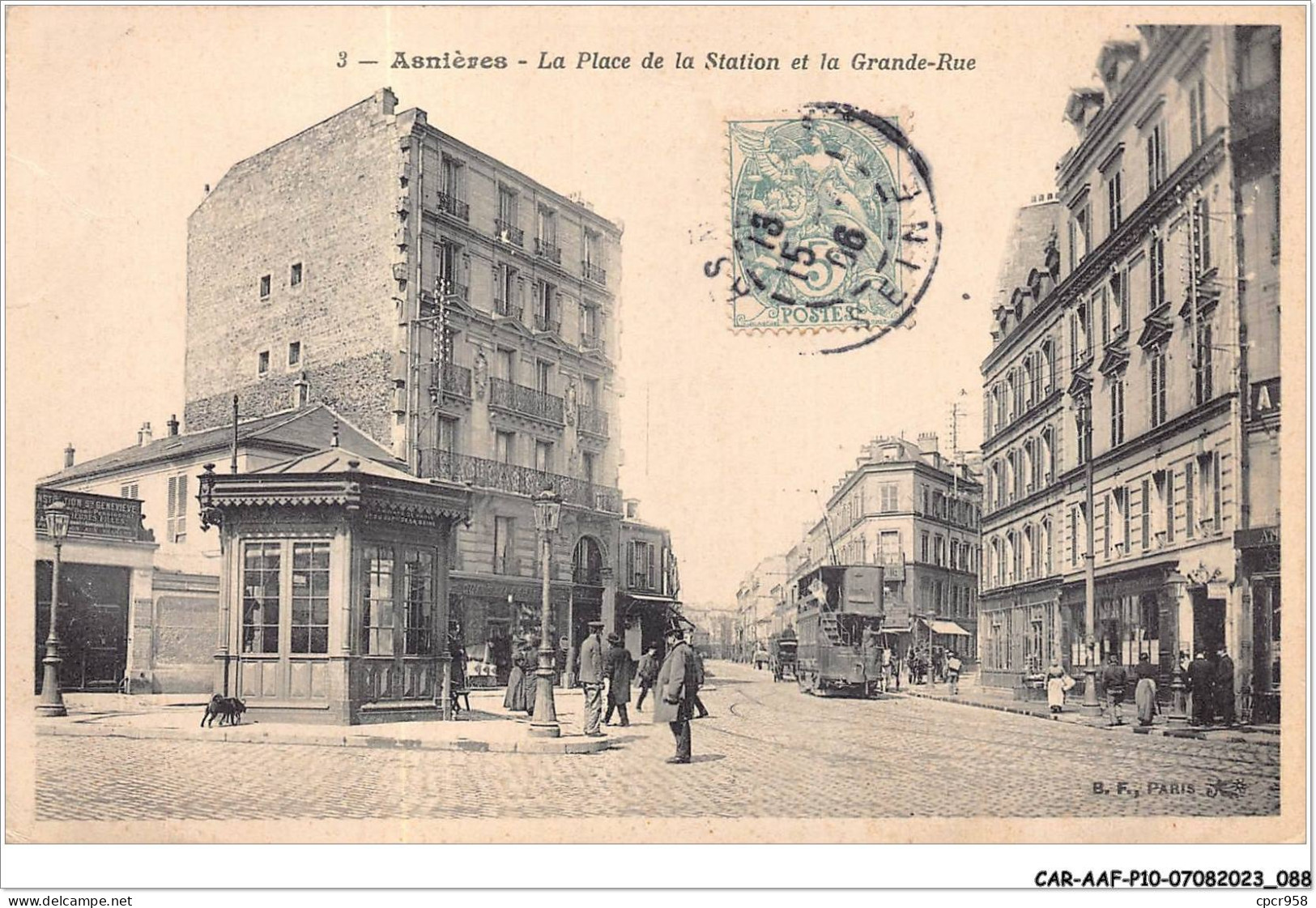 CAR-AAFP10-92-0900 - ASNIERES - La Place De La Station Et La Grande-rue - Tramway A Deux Etages - Asnieres Sur Seine