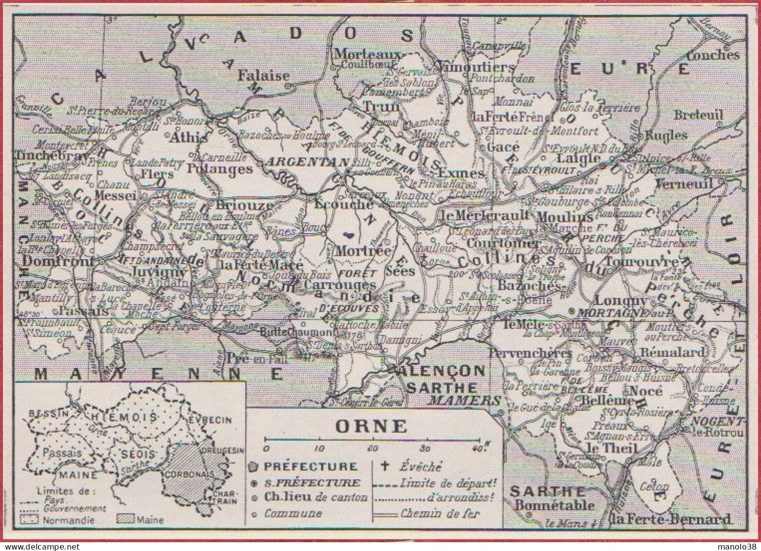 Carte Du Département De L'Orne (61). Préfecture, Sous Préfecture, Chef Lieu, Commune ... Chemin De Fer. Larousse 1948. - Historische Dokumente