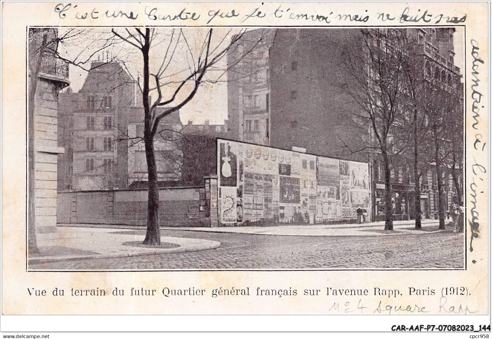 CAR-AAFP7-75-0629 - PARIS VII - Vue Du Terrain Du Futur Quartier Général Français Sur L'avenue Rapp  - District 07