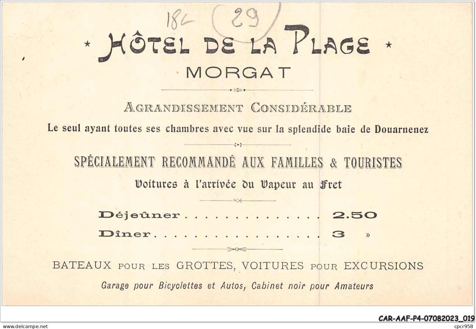 CAR-AAFP4-29-0284 - MORGAT - Hôtel De La Plage - L. Téréné Propriétaire - Morgat