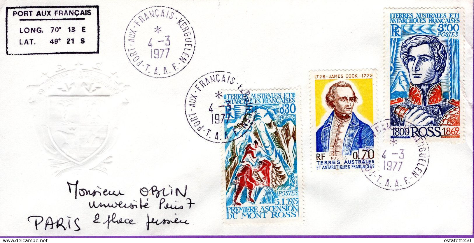 TAAF; 1977; Enveloppe : Expédition Aux Kerguelen - Cartas & Documentos
