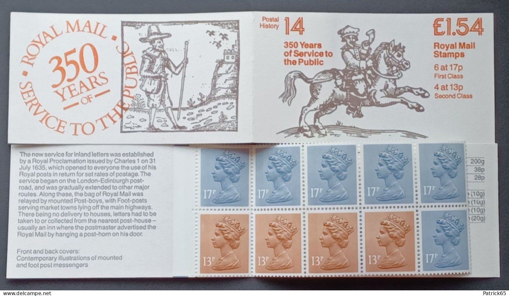Groot Brittannie 1984 Sg.FQ4A - MNH Compleet Boekje 350 Years Royal Mail - Postzegelboekjes