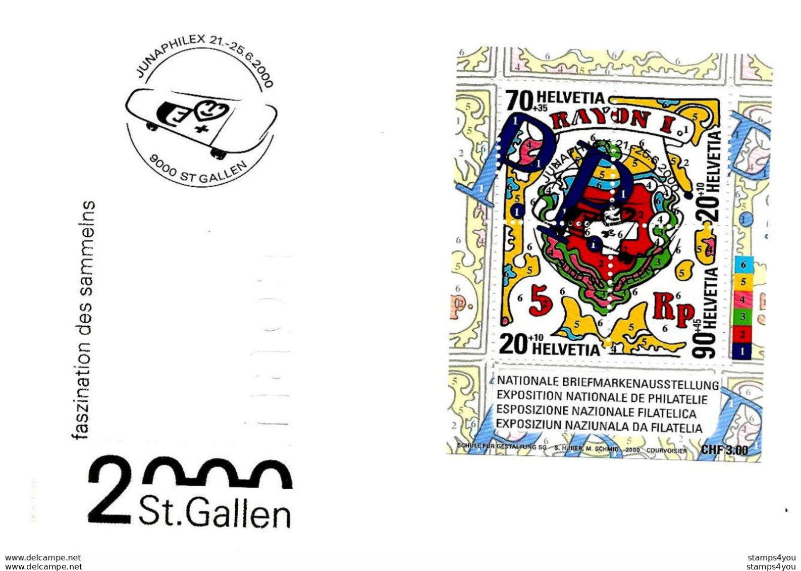 124 - 19 - Enveloppe Avec Bloc Et Oblit Spéciale  "St Gallen 2000 Junaphilex" - Poststempel