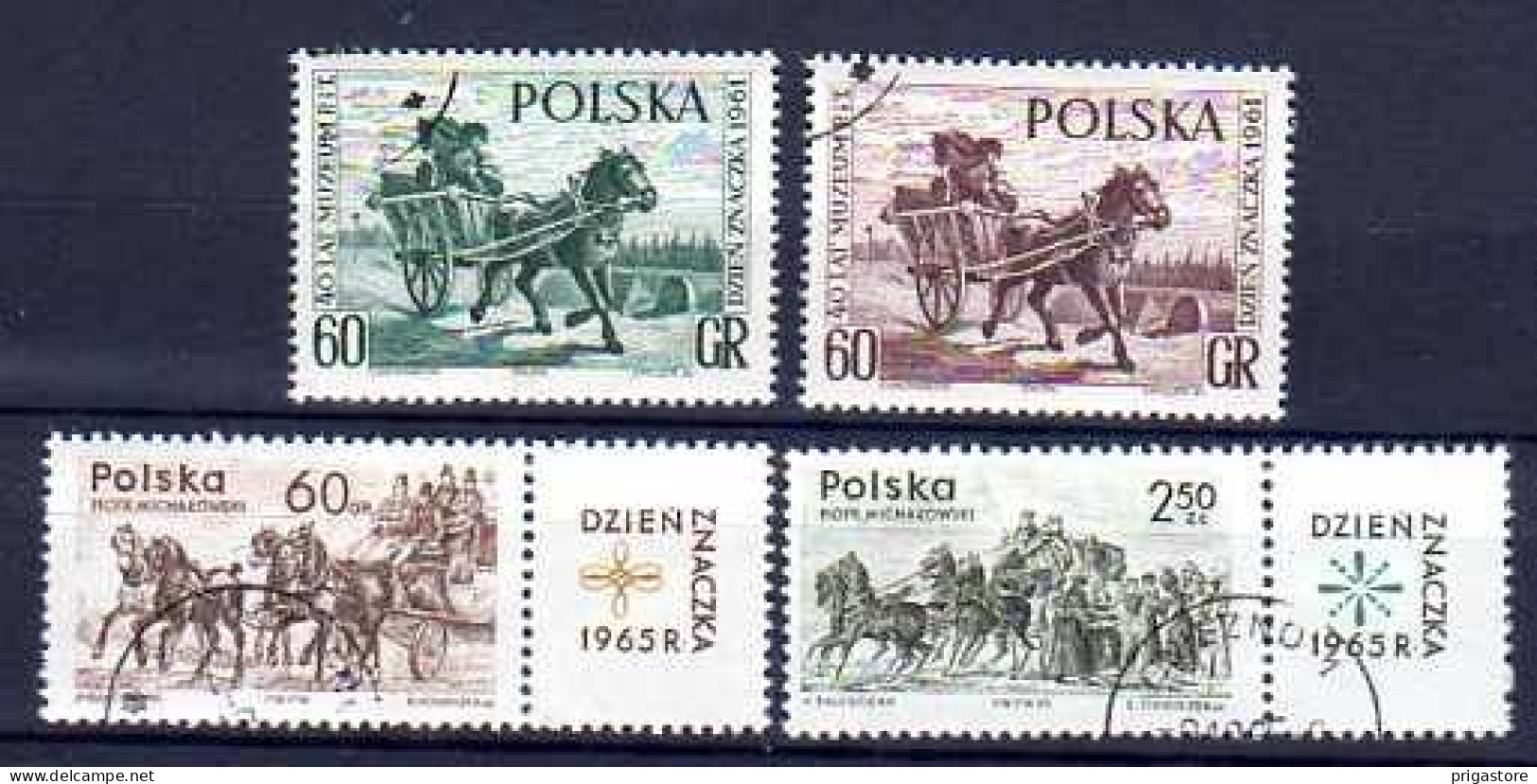 Chevaux Pologne 1965 (15) Yvert N° 1129-1130 + 1480-1481 Oblitéré Used - Caballos