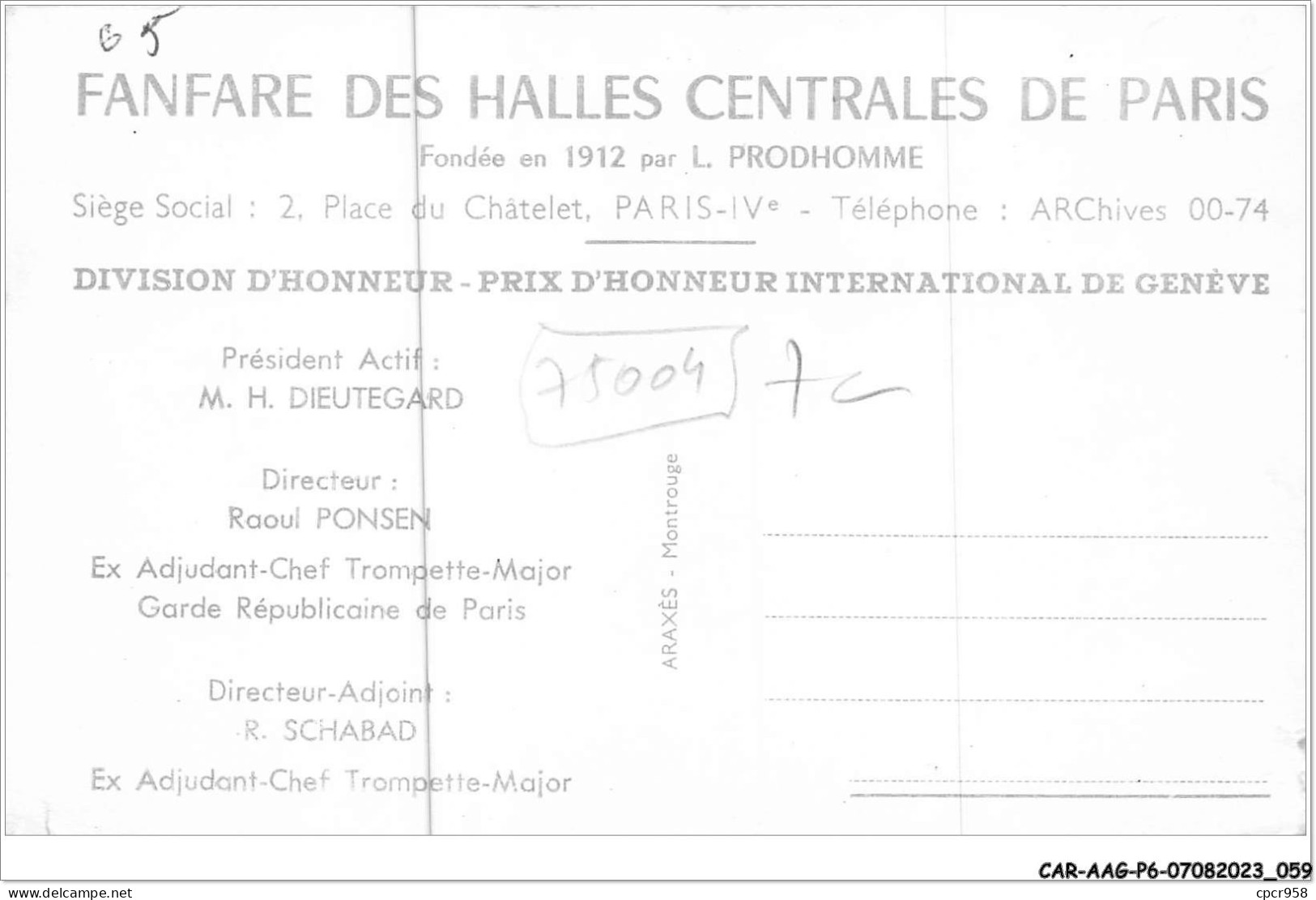 CAR-AAGP6-75-0512 - PARIS IV - Fanfare Des Halles Centrales  - Distrito: 04