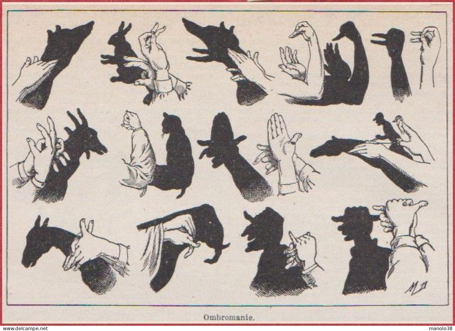 Ombromanie. Ombre Chinoise. Illustration Maurice Dessertenne. Larousse 1948. - Documenti Storici