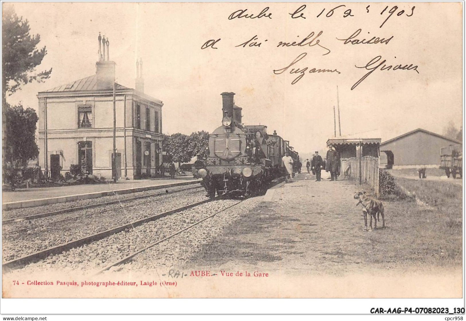 CAR-AAGP4-61-0355 - AUBE - Vue De La Gare - Train - Carte Pliee, Vendue En L'etat - Other & Unclassified