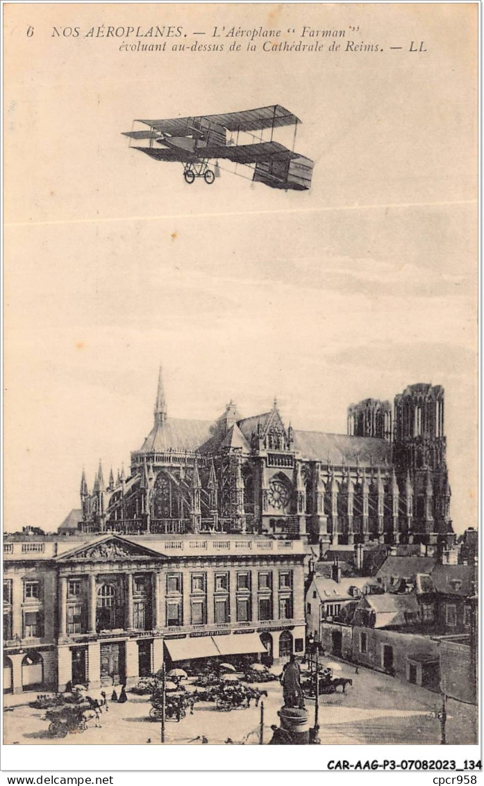 CAR-AAGP3-51-0267 - L'Aeroplane "Farman"évoluant Au Dessus De La Cathedrale De Reims - Publicite - Autres & Non Classés