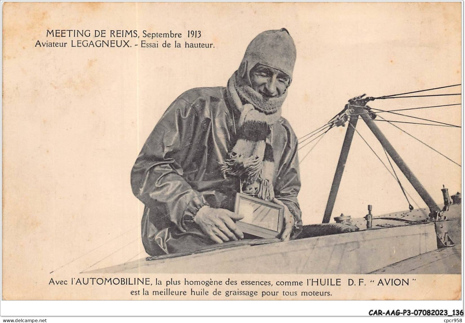 CAR-AAGP3-51-0268 - MEETING DE REIMS - Sept 1913 - Aviateur LEGAGNEUX - Avec L'Automobiline, Publicite - Reims