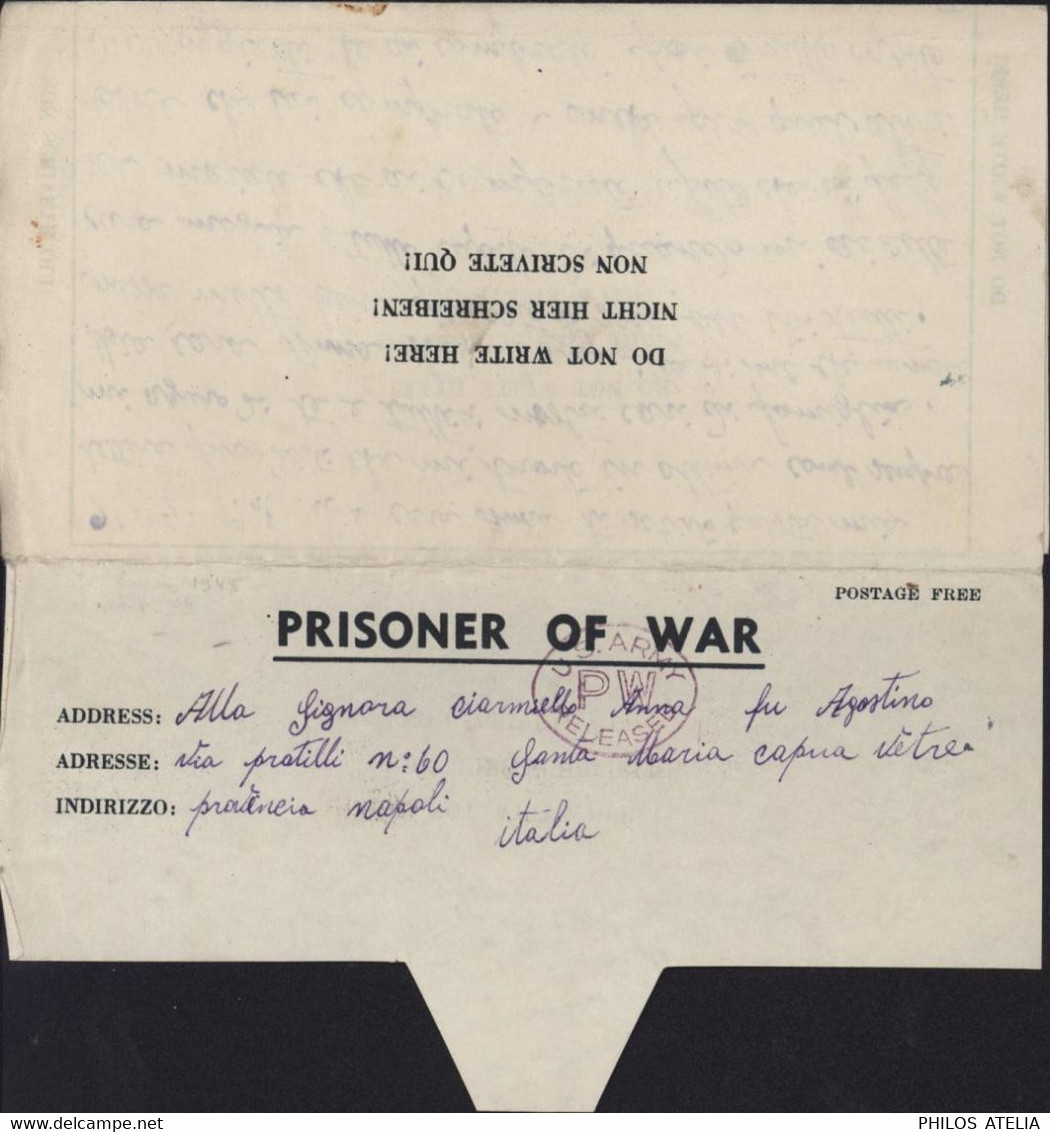 Guerre 40 Prisonnier Italien Fronstalag US à Naples 21 2 45 Censure US ARMY PW RELEASED - Posta Militare (PM)