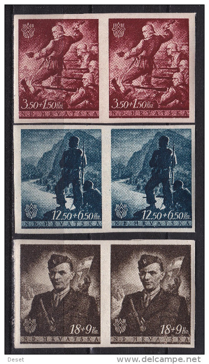 Croatia WWII NDH 1944 "Guard On Drina River" Imperf. Set In Pairs MNH - Croatie