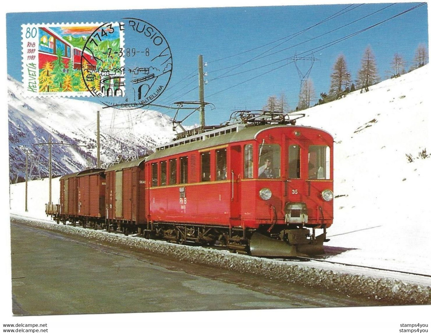 124 - 24 - Carte Ganterbrücke Avec Timbre Chemins De Fer Rhétiques Et Cachets Illustrés Brusio 1989 - Marcofilie