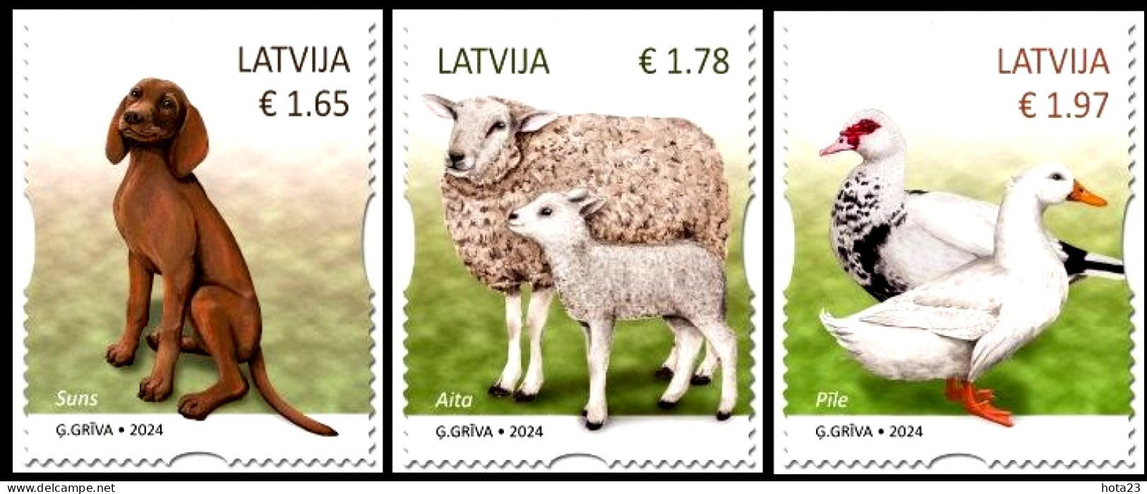 (!) Latvia, Lettland , Lettonia  2024 Pets - Dog - Sheep - Duck  3 Stamps -  MNH - Letonia