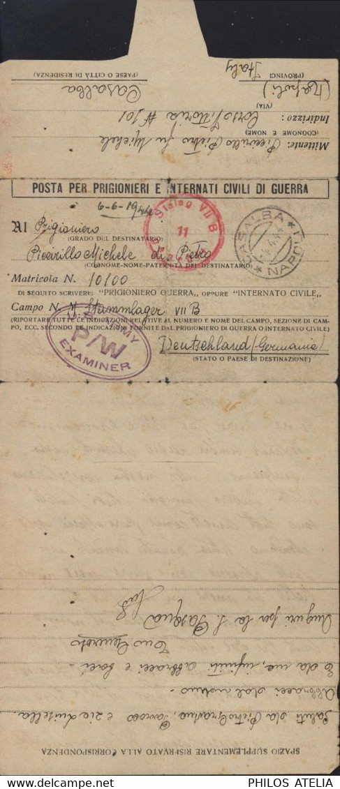 Posta Per Prigionieri E Internati Civili Di Guerra Casalba Napoli 4 4 44 Censure Camp Stalag VII B Memmingen + US ARMY - Correos De Prisioneros De Guerra