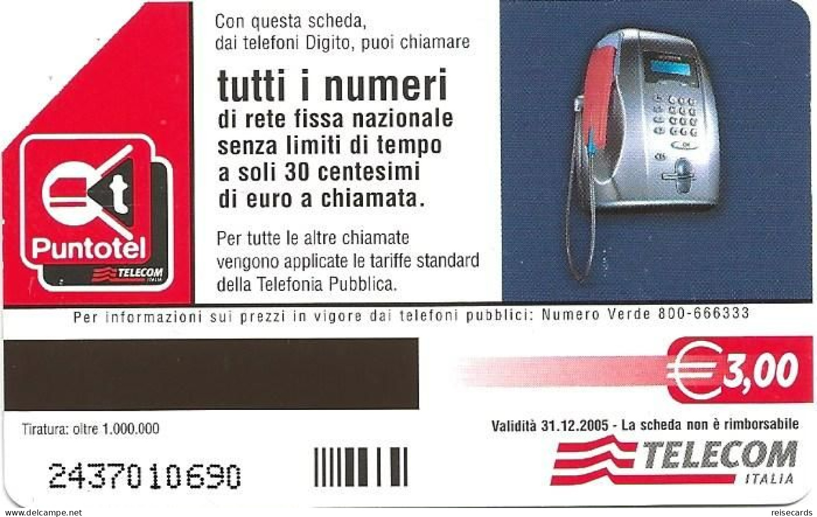 Italy: Telecom Italia Value € - XXL Long - Öff. Werbe-TK