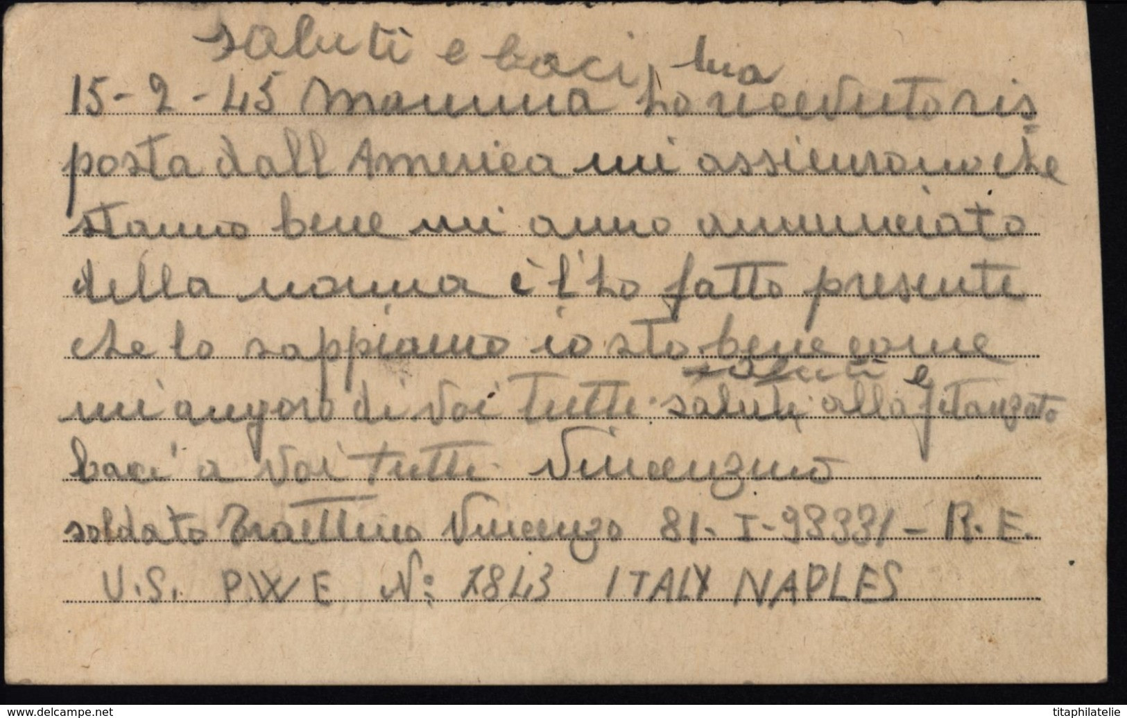 Italie Amérique Front Stalag Naples Camp US Army Prisonnier De Guerre Américain FM Franchise Militaire - Ocu. Anglo-Americana: Napoles