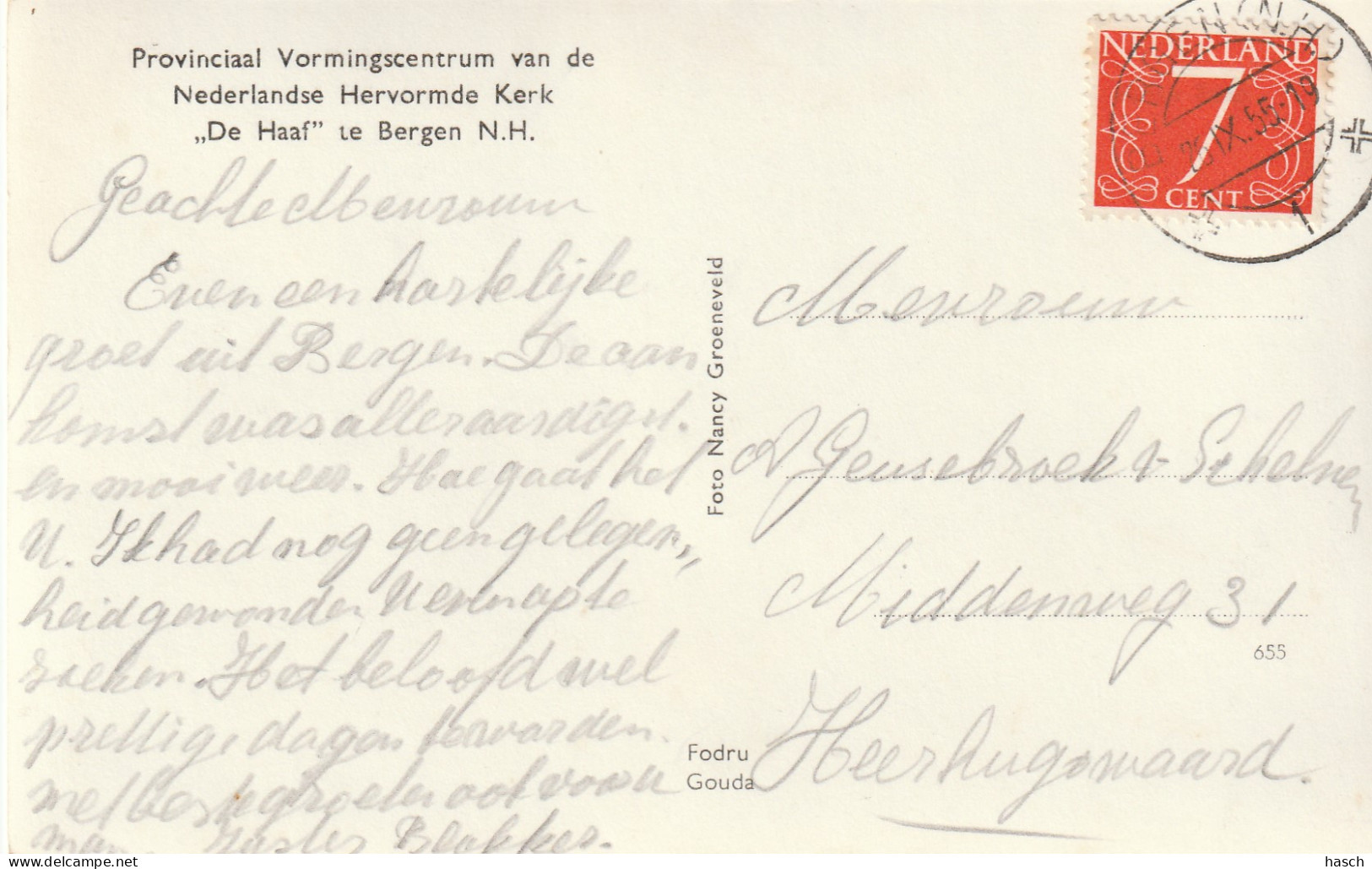 4933 60 Bergen, Provinciaal Vormingscentrum V.d. Ned. Herv. Kerk. 1955.  - Other & Unclassified
