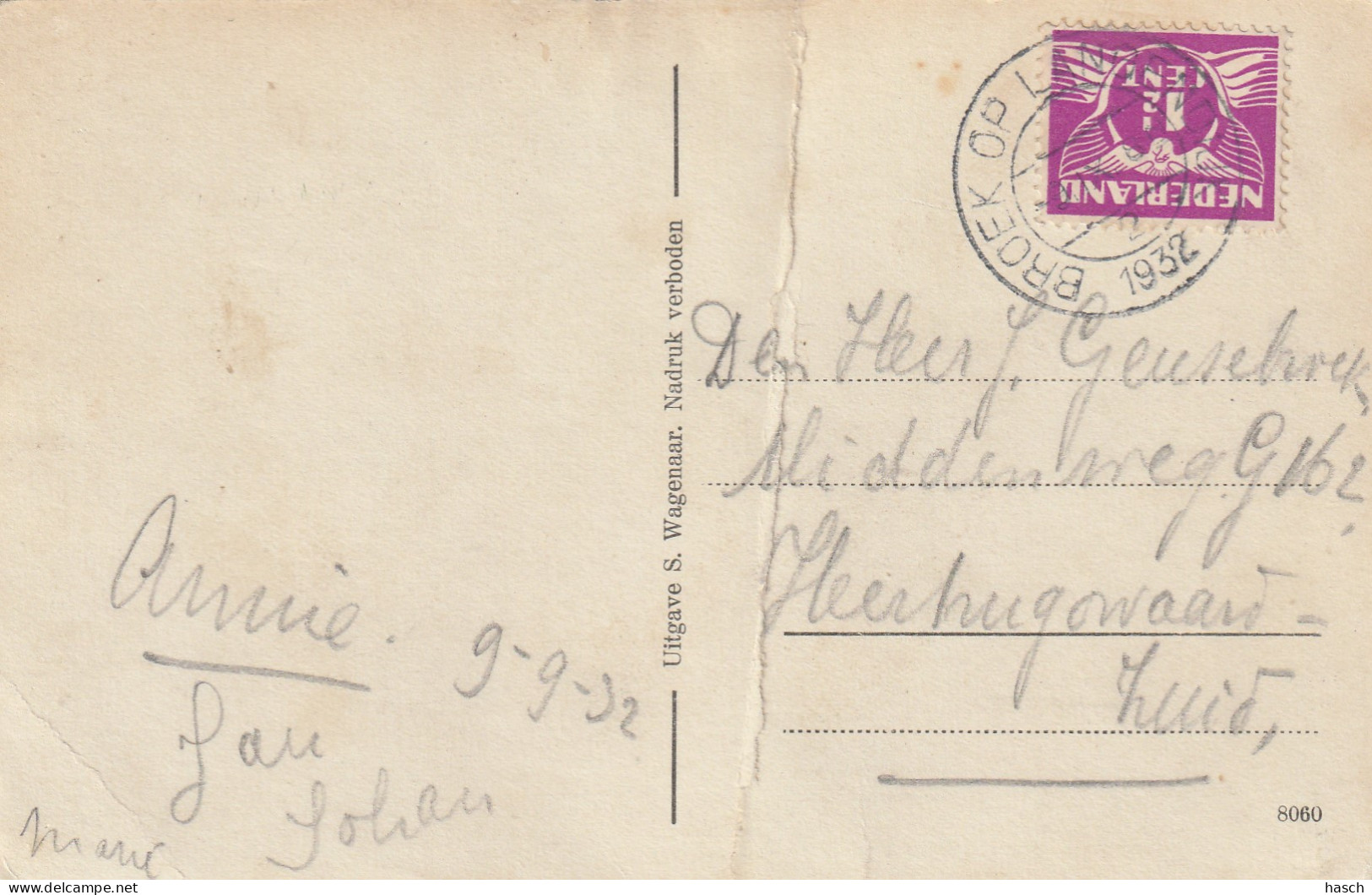 4933 63 Broek Op Langendijk, Doopsgezinde Kerk. 1932. (Vouw Zie Achterkant)  - Other & Unclassified