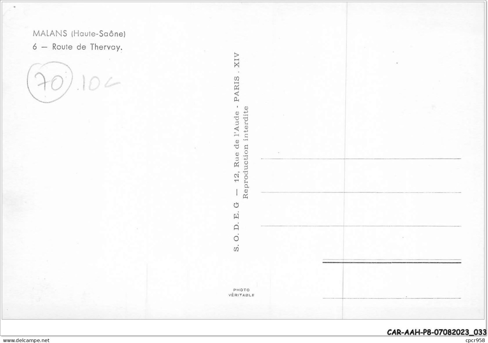 CAR-AAHP8-70-0686 - MALANS - Route De Thervay - Autres & Non Classés