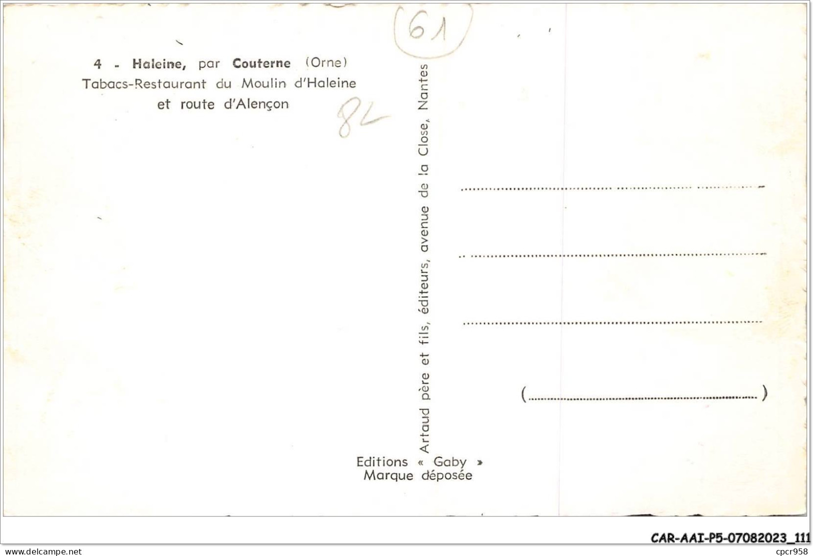 CAR-AAIP5-61-0431 - ALENCON - Tabacs Restaurant Du Moulin D'Haleine Et Route D'Alencon - A. Gautier - Alencon
