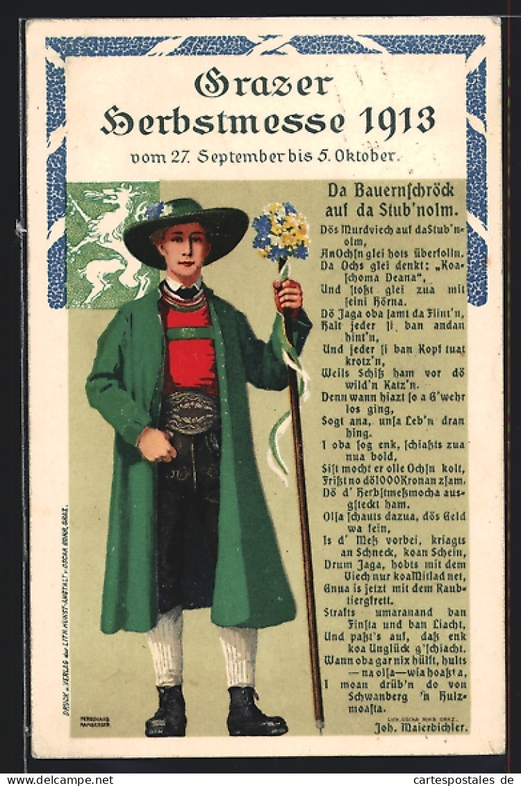 Künstler-AK Graz, Herbstmesse 1913, Bauer In Tracht, Gedicht  - Other & Unclassified