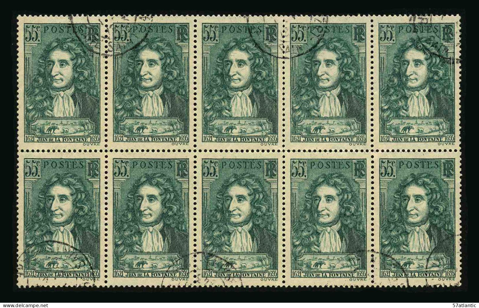 FRANCE - YT 397 - JEAN DE LA FONTAINE - BLOC DE 10 TIMBRES OBLITERES - Oblitérés