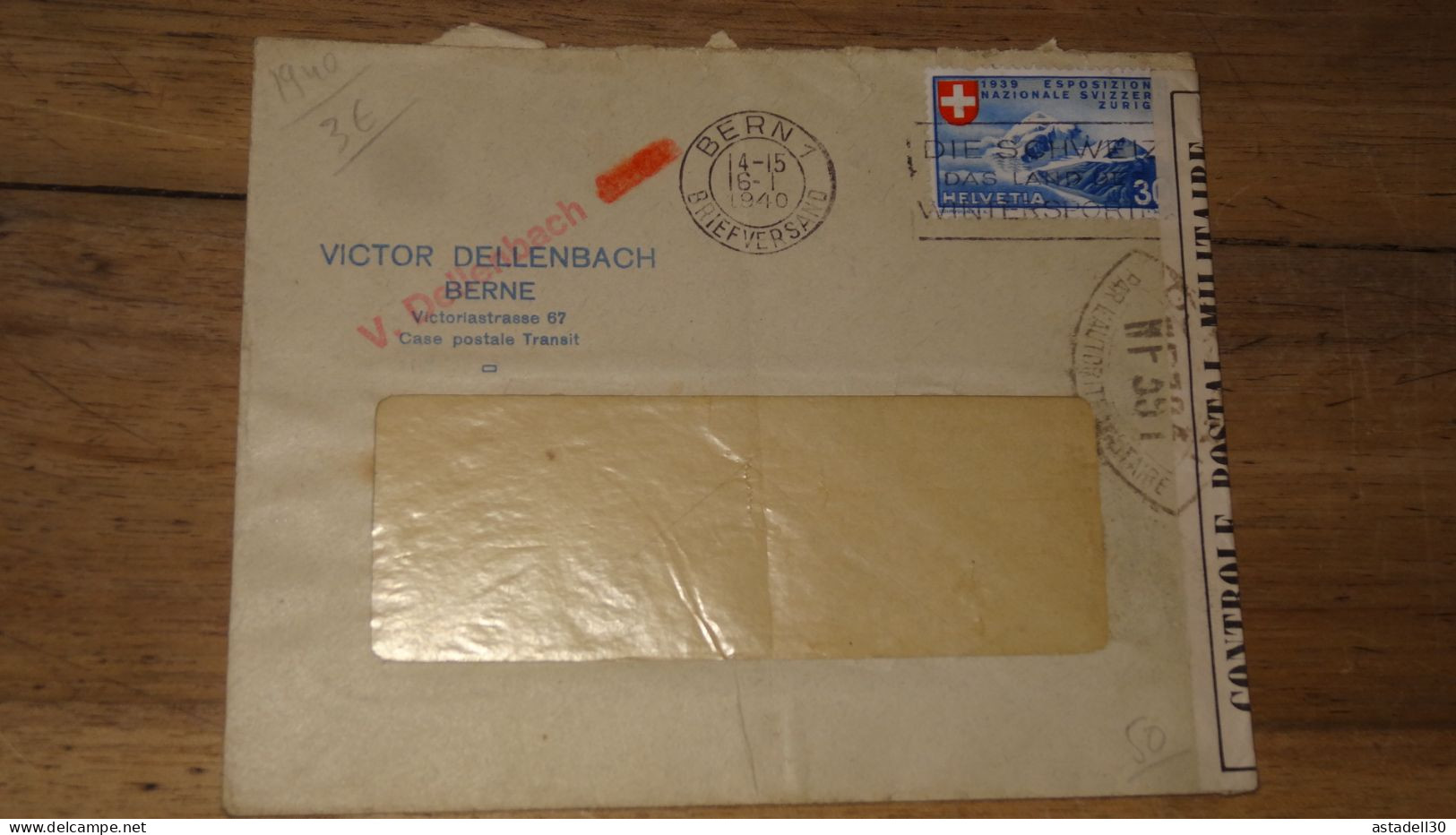 Enveloppe SUISSE Bern, Expo 1939, Censure - 1940 ......... Boite1 ...... 240424-159 - Storia Postale