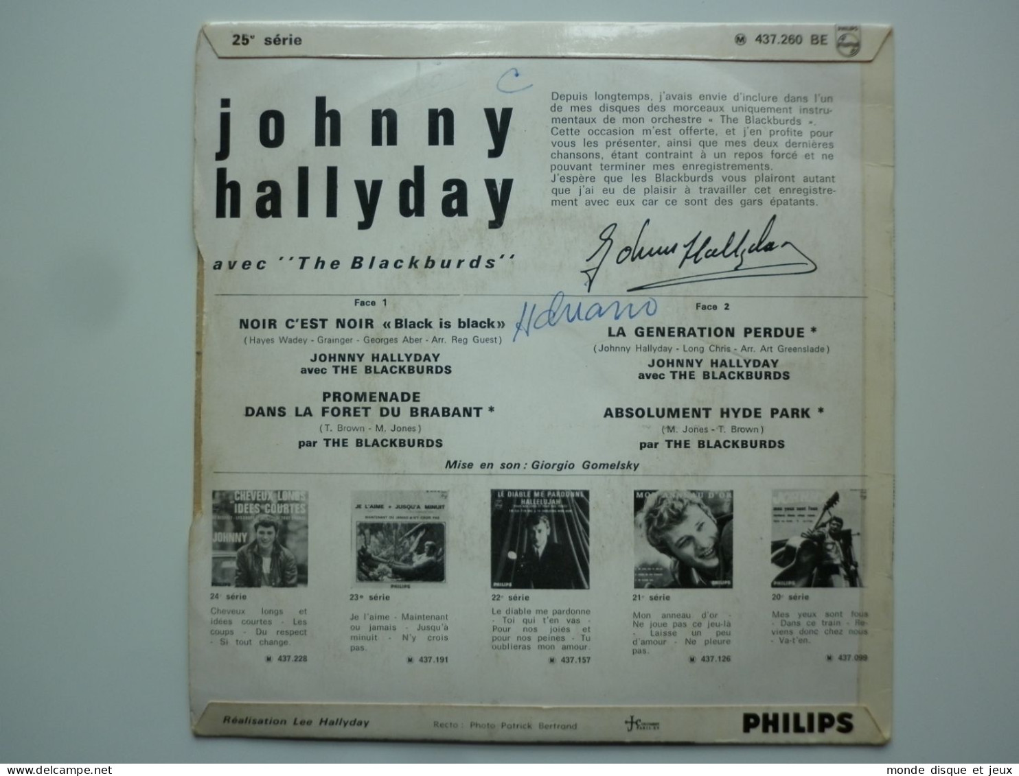 Johnny Hallyday 45Tours EP Vinyle Noir C'est Noir / La Génération Perdue J Colombet Paris - XV - 45 G - Maxi-Single