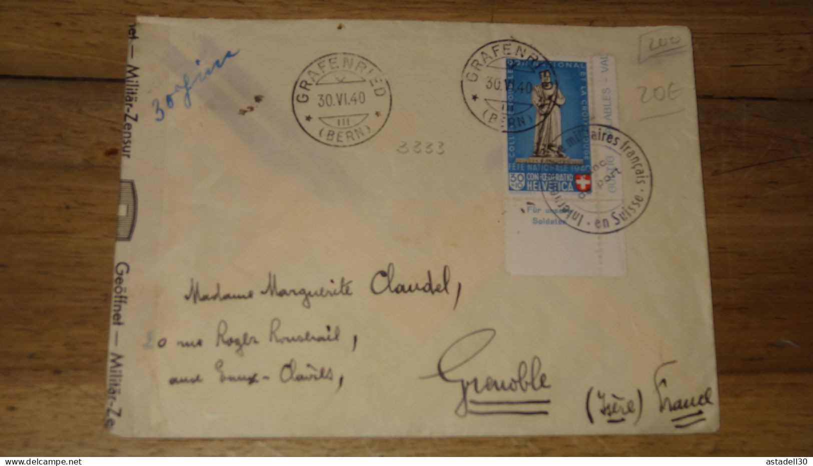 Enveloppe SUISSE Internement Militaires A Grafenried - 1940 ......... Boite1 ...... 240424-160 - Marcophilie
