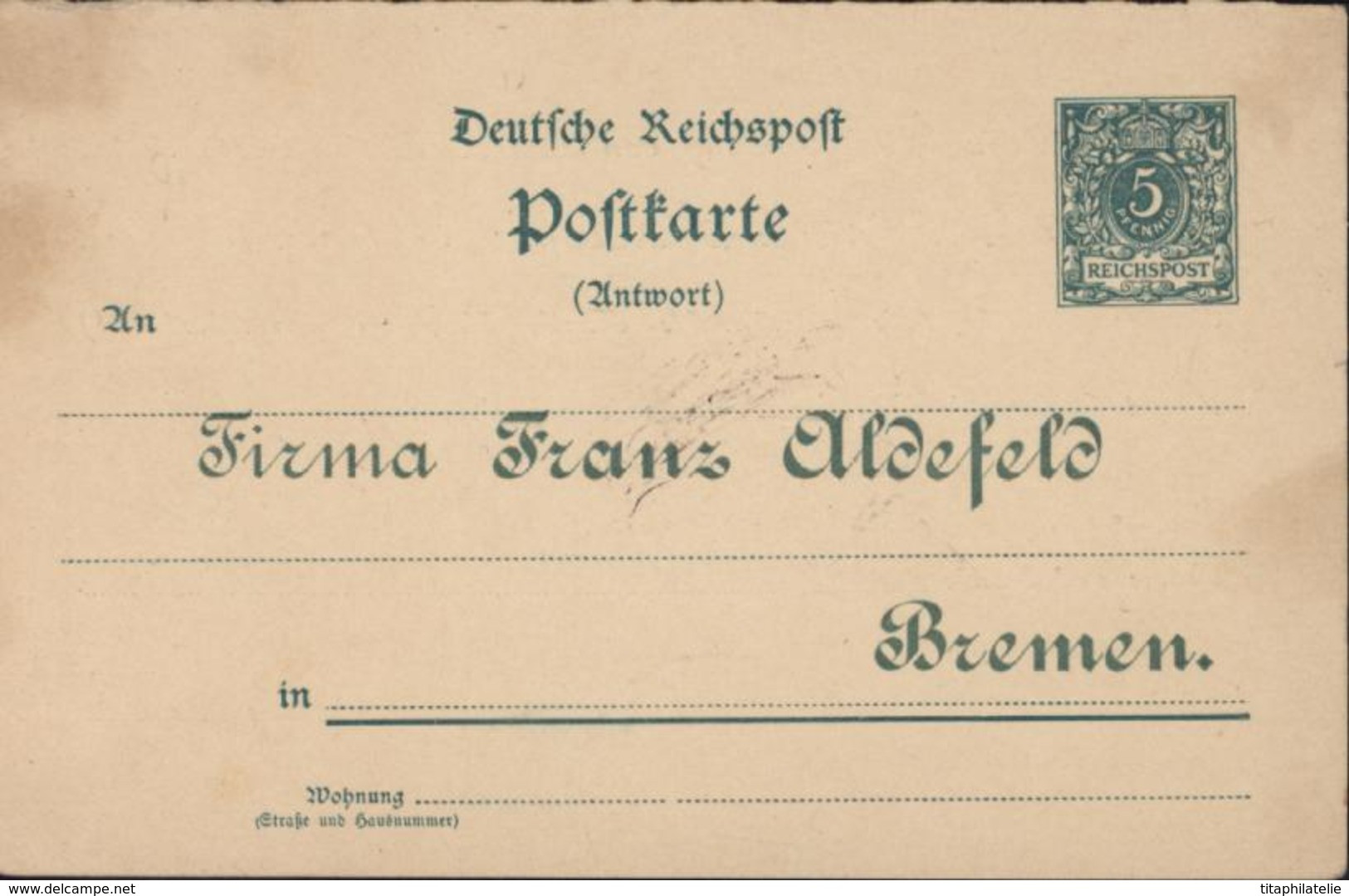 Entier Type H PU 17 Michel Timbre 46 C Vert Timbré S Commande Firma F Aldefeld Bremen Cigar Perla St Felix Havana Tabac - Private Postal Stationery