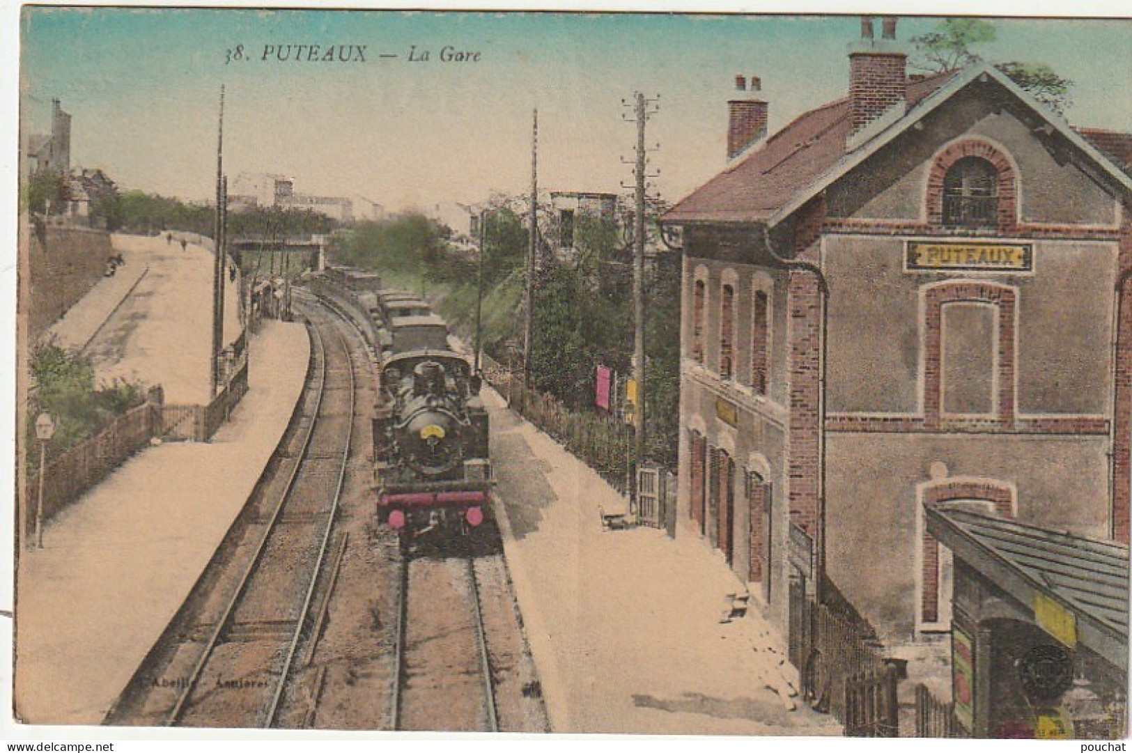 MO 2-(92) PUTEAUX - LA GARE - LOCOMOTIVE , WAGONS - CARTE COLORISEE  - 2 SCANS  - Puteaux