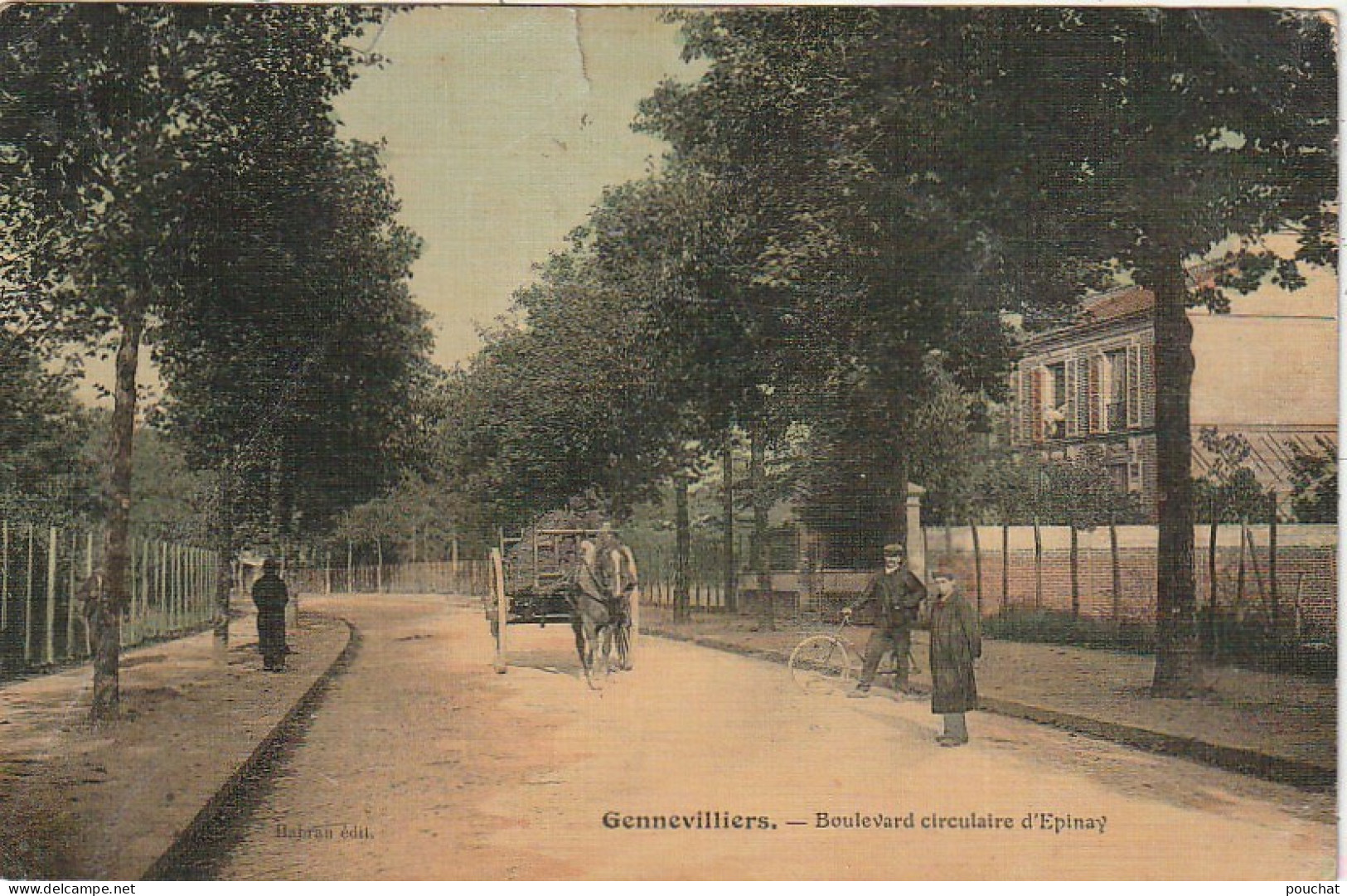 MO 3-(92) GENNEVILLIERS - BOULEVARD CIRCULAIRE D' EPINAY - CARRIOLE A CHEVAL , CYCLISTE - CARTE COLORISEE - 2 SCANS - Gennevilliers