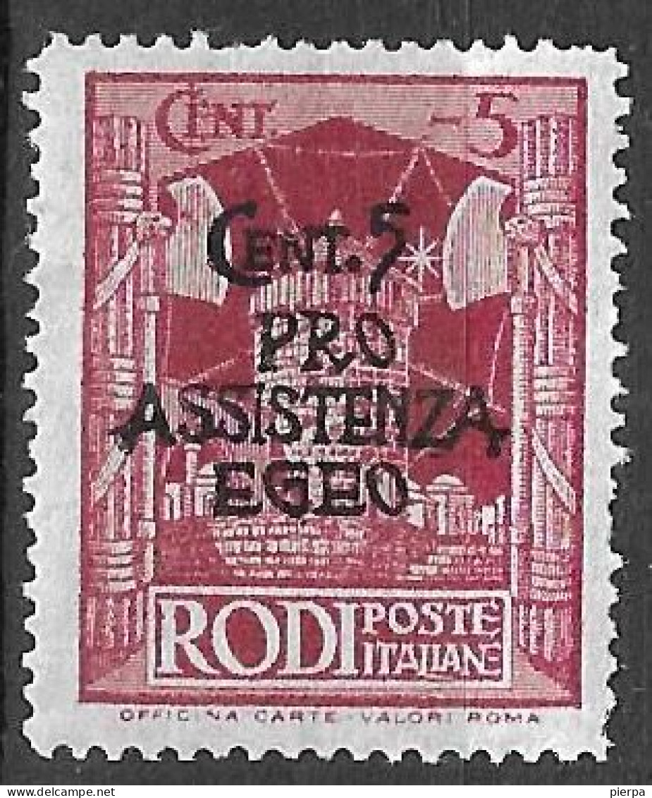 RODI - 1943 - PRO ASSISTENZA  EGEO - C. 5 - NUOVO MNH**  (YVERT 66 - MICHEL 203 - SS 118) - Egée (Rodi)