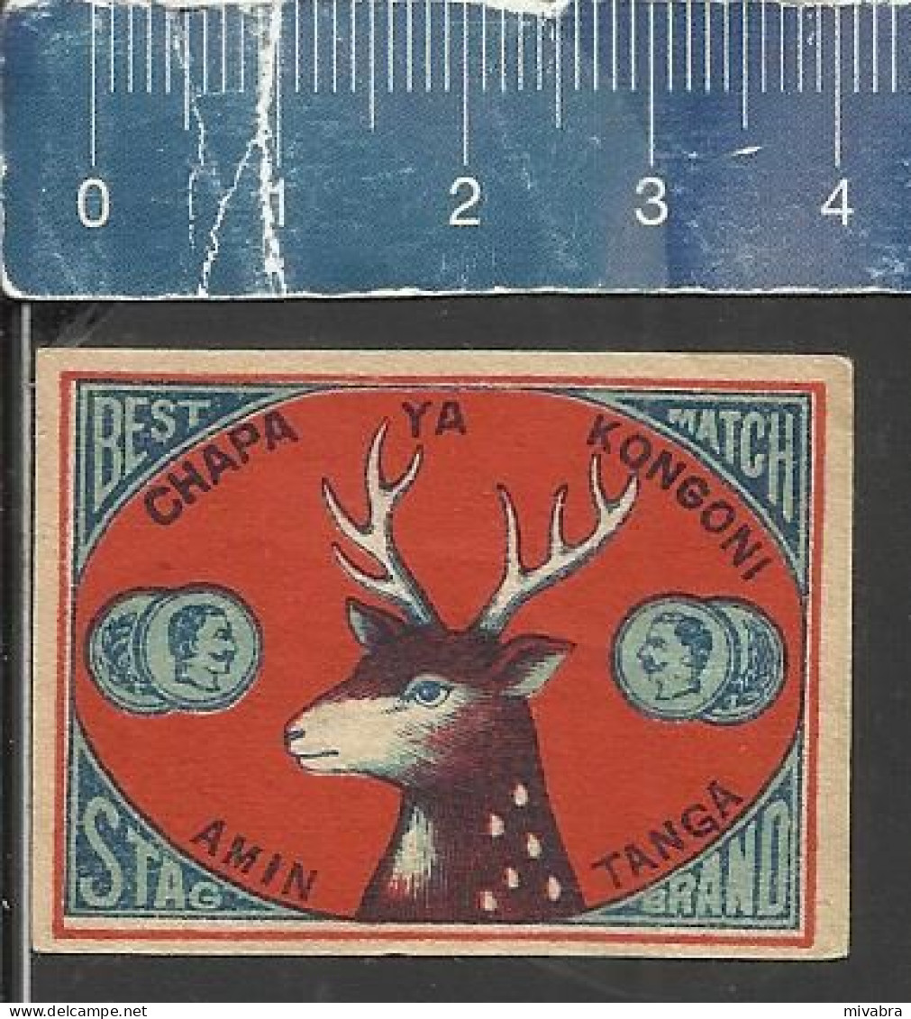 STAG BRAND CHAPA YA KONGONI AMIN TANGA (DEER HERT CERF HIRSCHE) OLD VINTAGE MATCHBOX LABEL MADE JAPAN EXPORT TANZANIA - Boites D'allumettes - Etiquettes