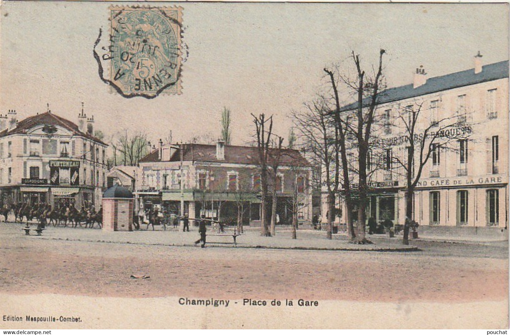 MO 8-(94) CHAMPIGNY - PLACE DE LA GARE - CAFE DE LA GARE - ANIMATION - CARTE COLORISEE - 2 SCANS - Champigny Sur Marne