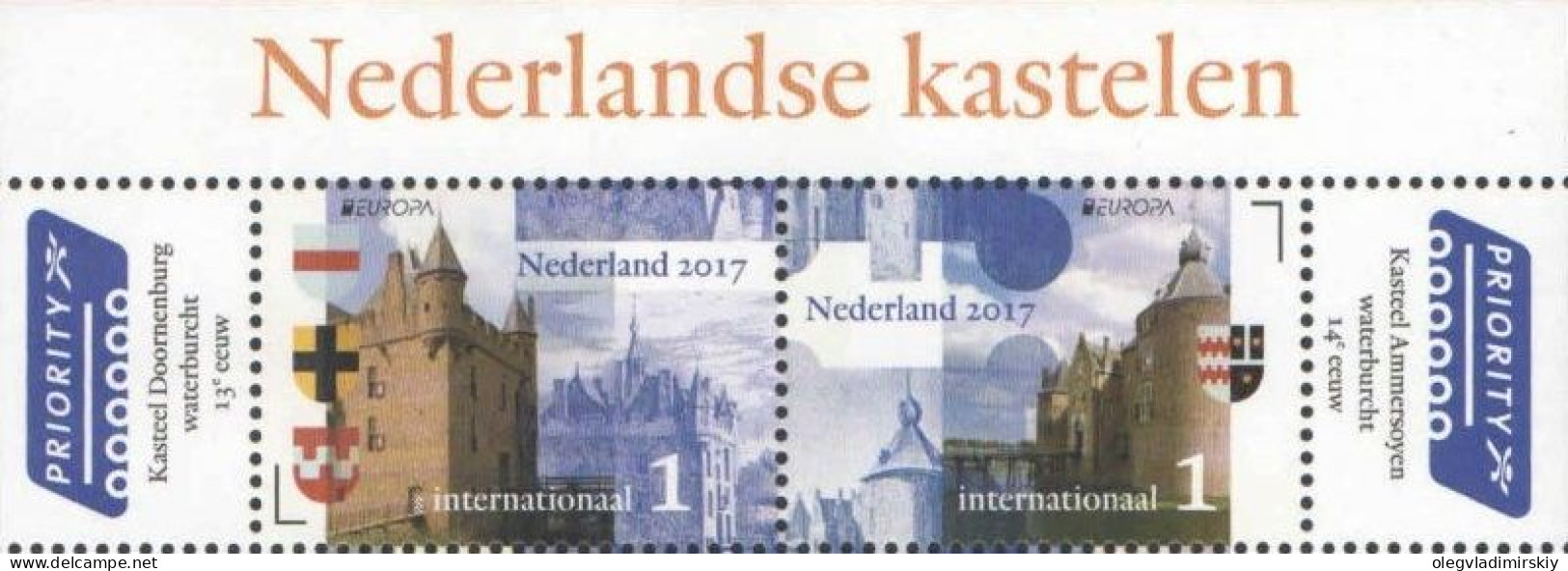 Netherlands Pays-Bas Niederlande 2017 Europa CEPT Castles Set Of 2 Stamps In Strip Top Of Sheetlet MNH - 2017