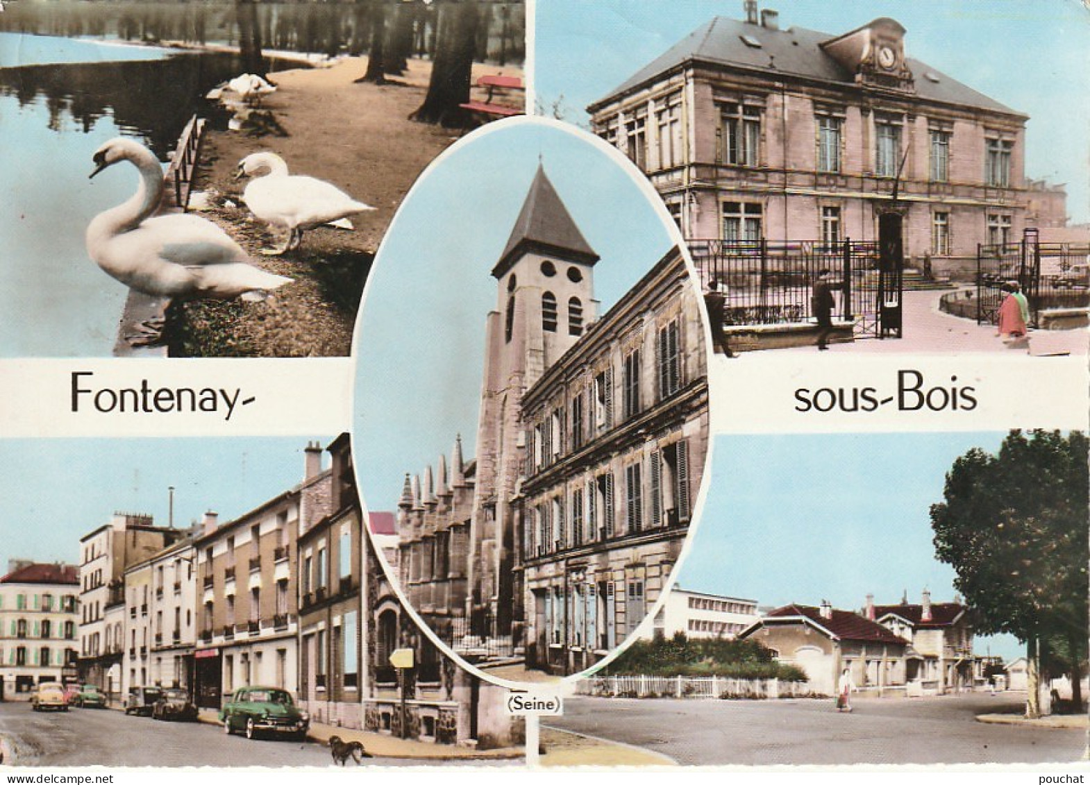 MO 10-(94) FONTENAY SOUS BOIS - CARTE COULEURS MULTIVUES : MAIRIE , EGLISE , PLACE DE LA GARE ..- 2 SCANS - Fontenay Sous Bois