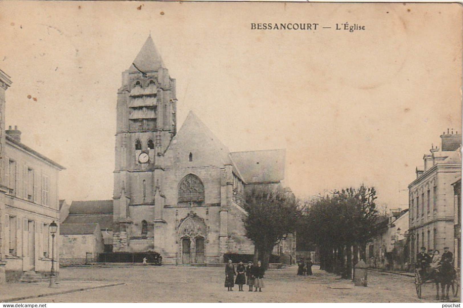 MO 11-(95) BESSANCOURT - L' EGLISE - CARRIOLE A CHEVAL - ANIMATION - 2 SCANS - Other & Unclassified