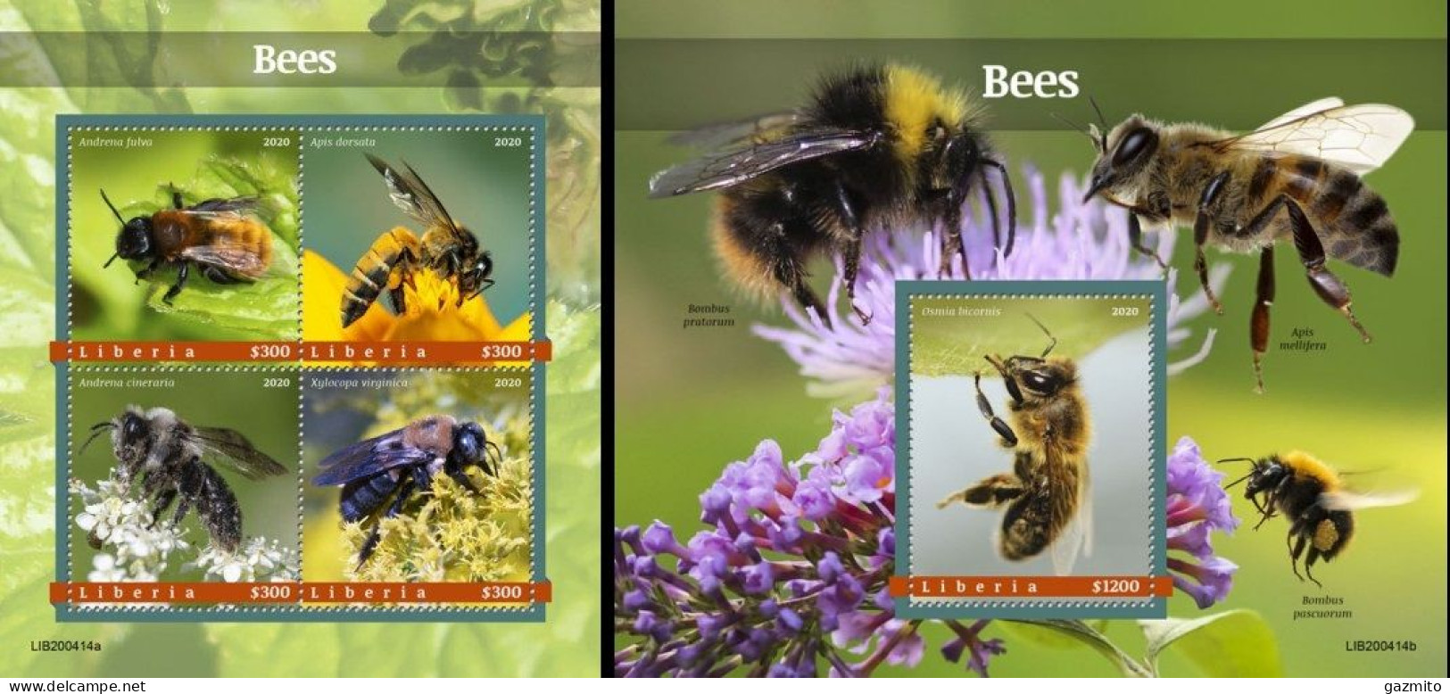 Liberia 2020, Animals, Bees I, 4val In BF +BF - Honingbijen