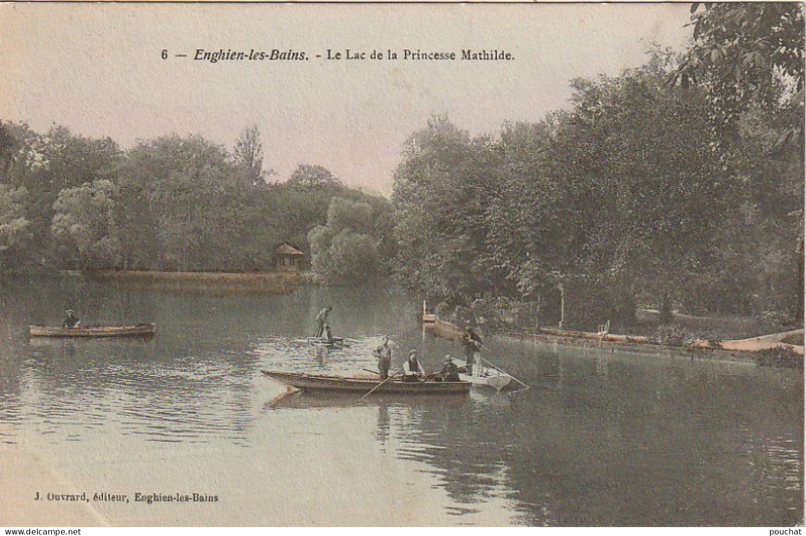 MO 12-(95) ENGHIEN LES BAINS - LE LAC DE LA PRINCESSES MATHILDE - CANOTEURS , PECHEURS - CARTE COLORISEE - 2 SCANS - Enghien Les Bains