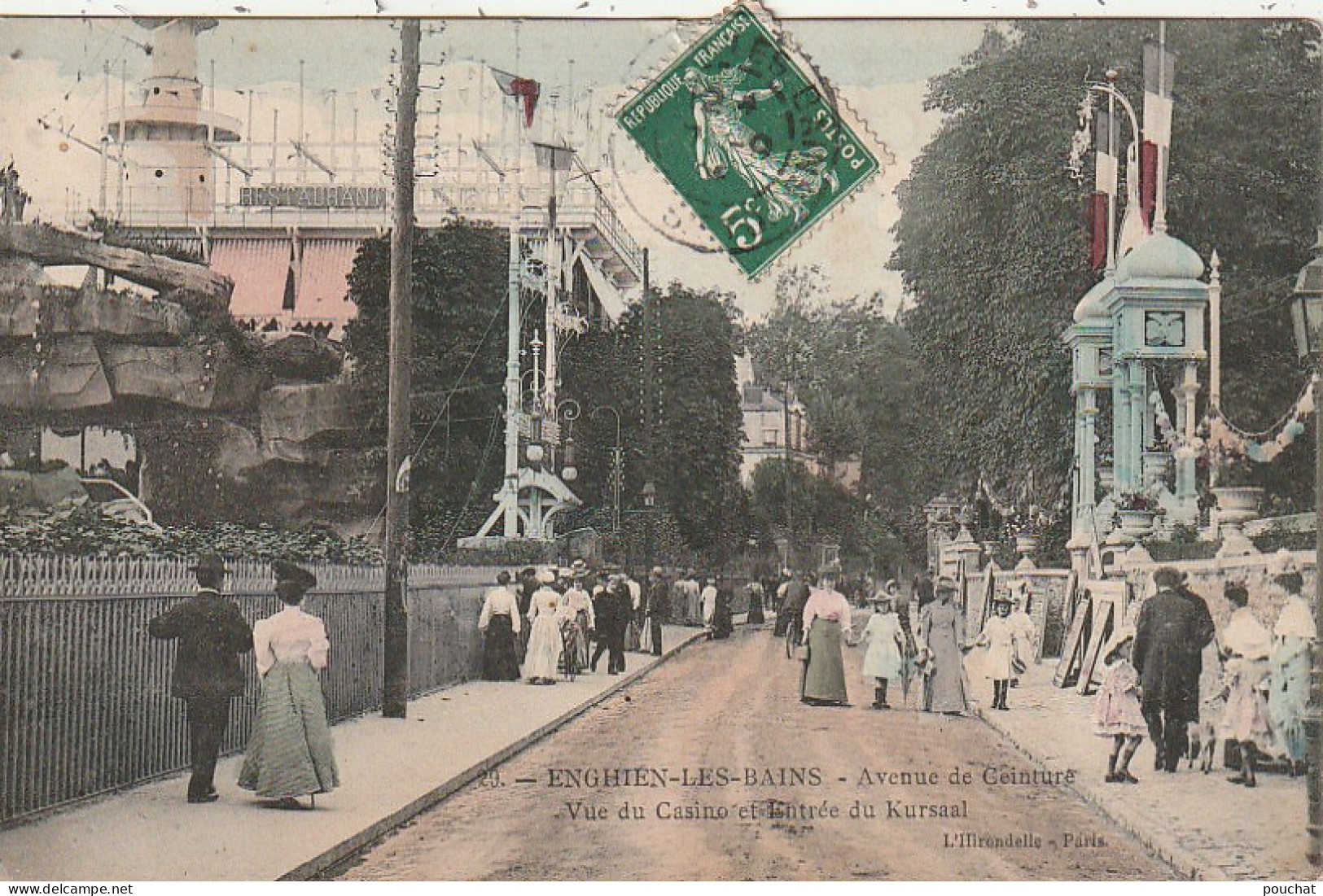 MO 12-(95) ENGHIEN LES BAINS - AVENUE DE CEINTURE - VUE DU CASINO ET ENTREE DU KURSAAL - CARTE COLORISEE - 2 SCANS - Enghien Les Bains