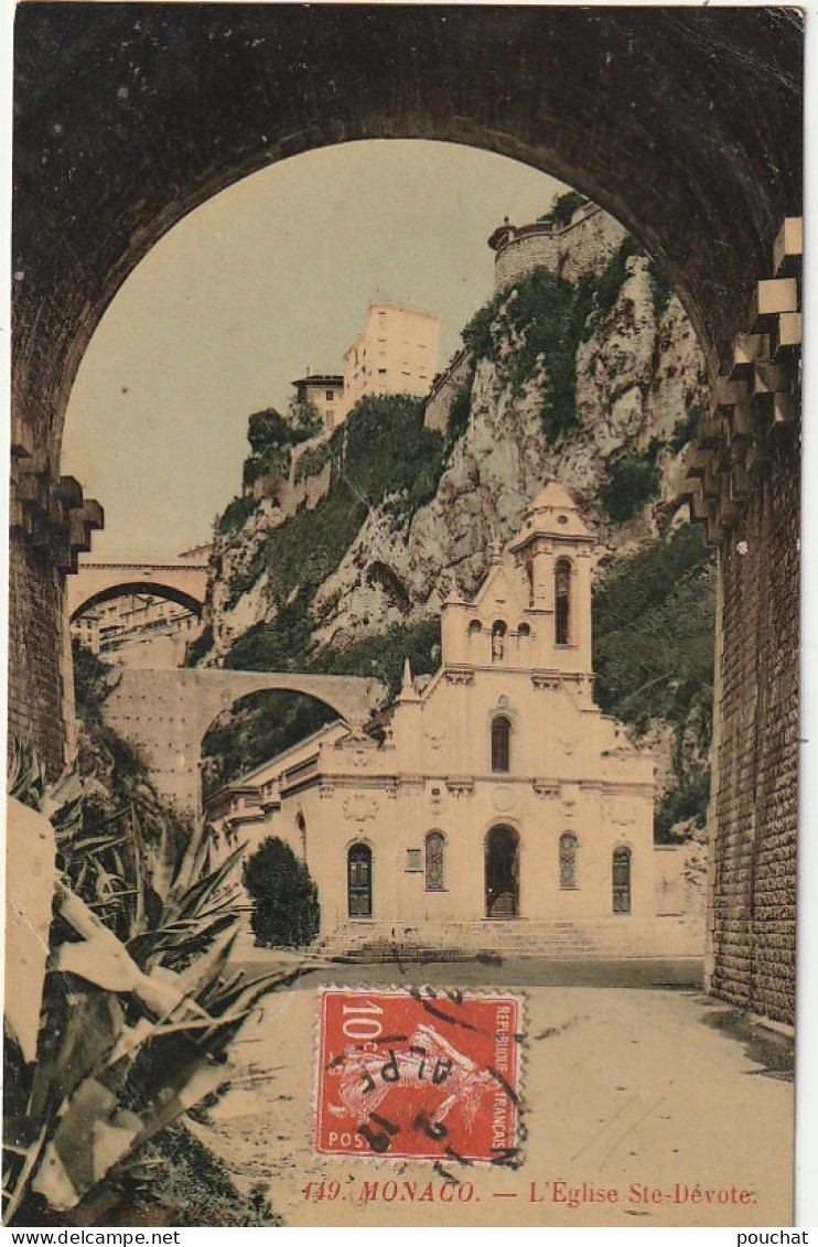 MO 14 - MONACO - L' EGLISE SAINTE DEVOTE - CARTE COLORISEE - 2 SCANS - La Condamine