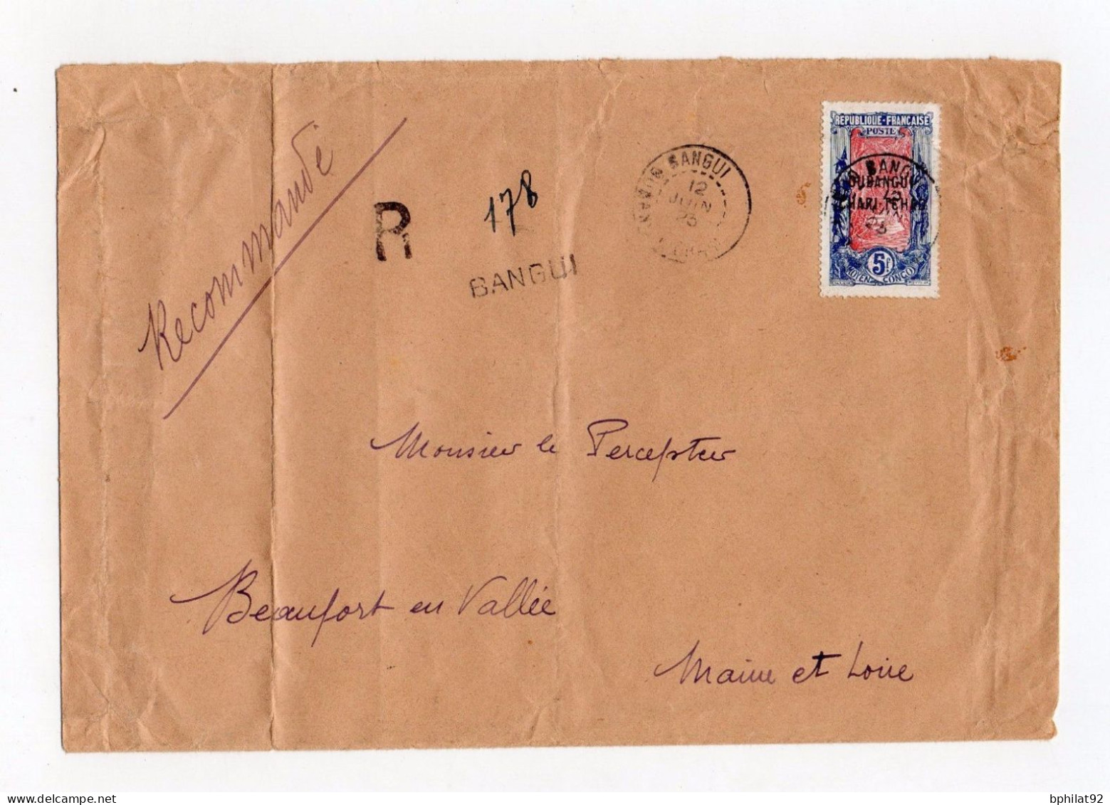 !!! OUBANGUI, N°17 SEUL/LETTRE RECO AVEC UTILISATION CACHET ECHOPPE TYPE F OUBANGUI-CHARI SANS TCHAD RR - Storia Postale