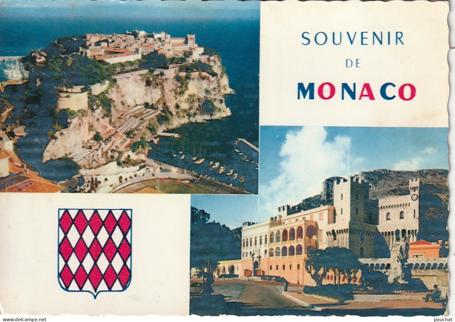 MO 15- SOUVENIR DE MONACO - CARTE MULTIVUES COULEURS : LE ROCHER , LE PALAIS DU PRINCE - 2 SCANS  - Panoramische Zichten, Meerdere Zichten