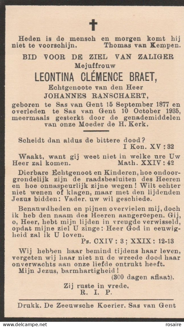 Prentje Braet-sas Van Gent-zie Scan - Images Religieuses