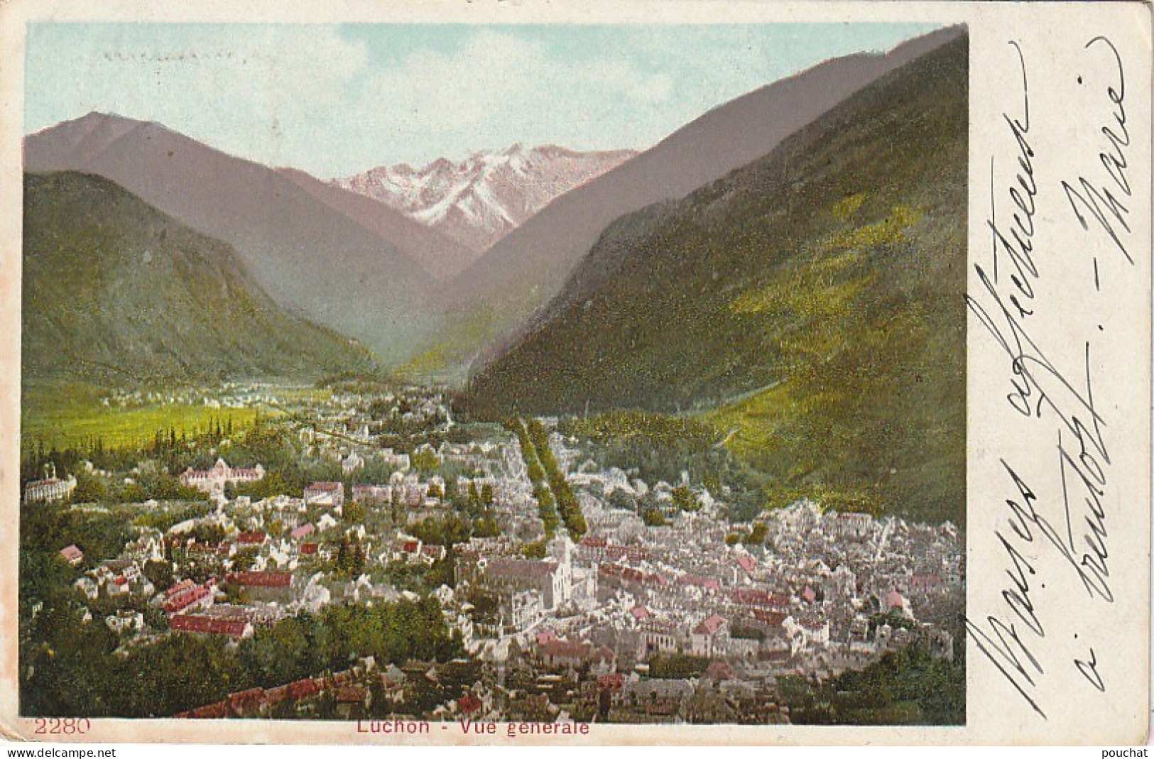 MO 19-(31) LUCHON - VUE GENERALE - CARTE COLORISEE - 2 SCANS - Luchon