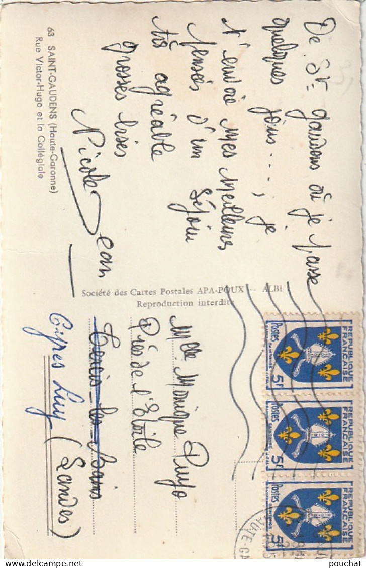 MO 20-(31) SAINT GAUDENS - RUE VICTOR HUGO ET LA COLLEGIALE - CYCLISTES - COMMERCES - 2 SCANS - Saint Gaudens