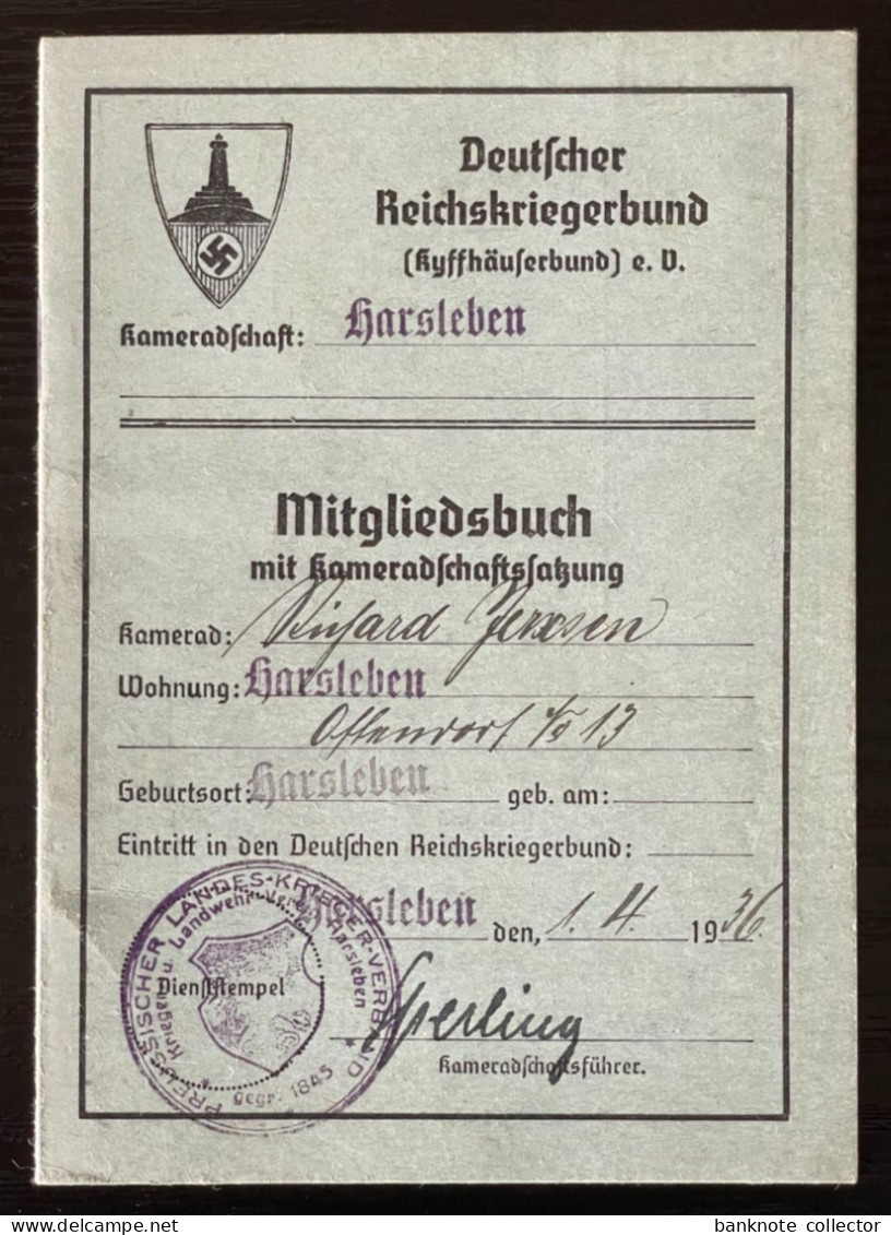 Deutschland, Germany - Deutscher Reichskriegerbund - Kameradschaft Harsleben - 1936 - 1939-45