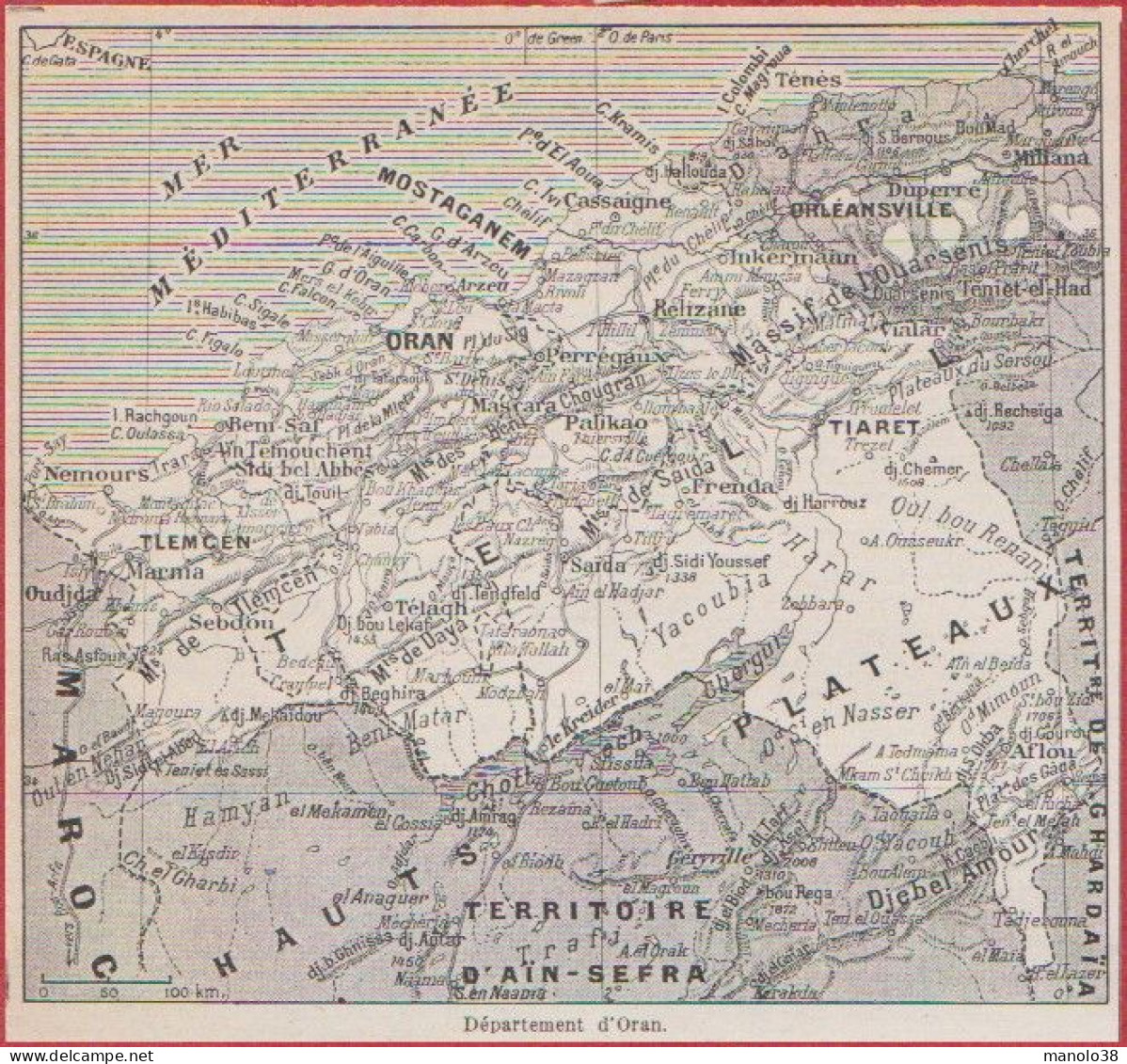 Carte Du Département D'Oran. Algérie Française. Larousse 1948. - Historische Documenten